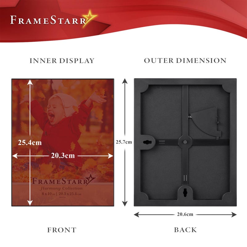 FrameStarr 8x10 Picture Frame Set (Black, 3 Pack), Front-Loading Contemporary Modern Style, Tabletop or Wall Mount, Harmony Collection - Image 4